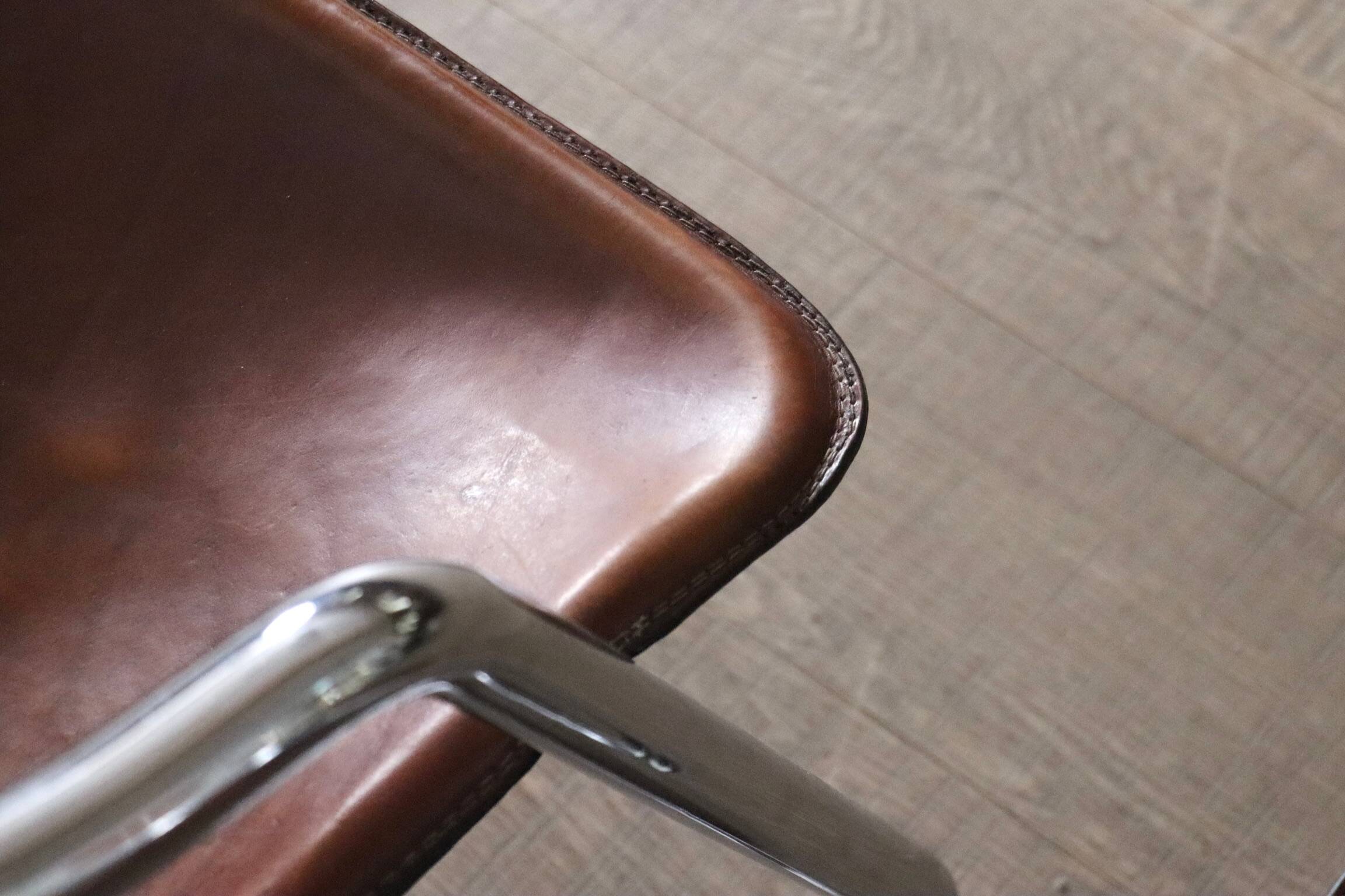 Set of 6 tubular chrome and saddle leather dining chairs for Metaform, 1970