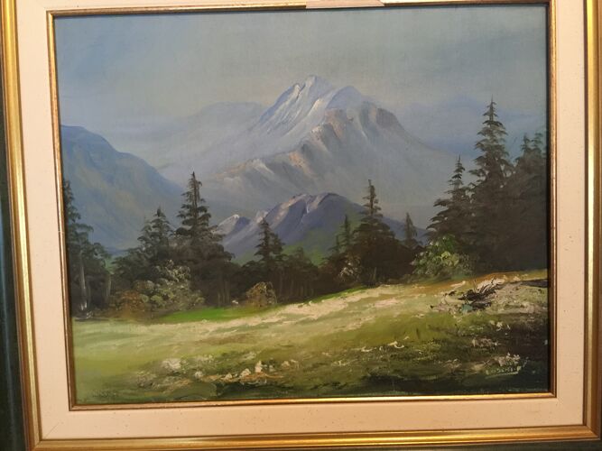 Peinture paysage de Montagne signé Loschi.F