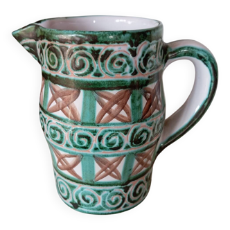 Robert Picault pitcher Earthenware Geometric Decor Vallauris signed 14 cm