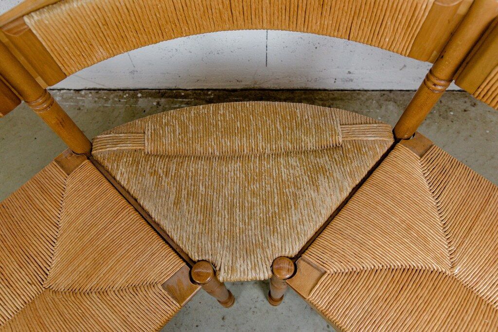 Wooden & straw corner bench