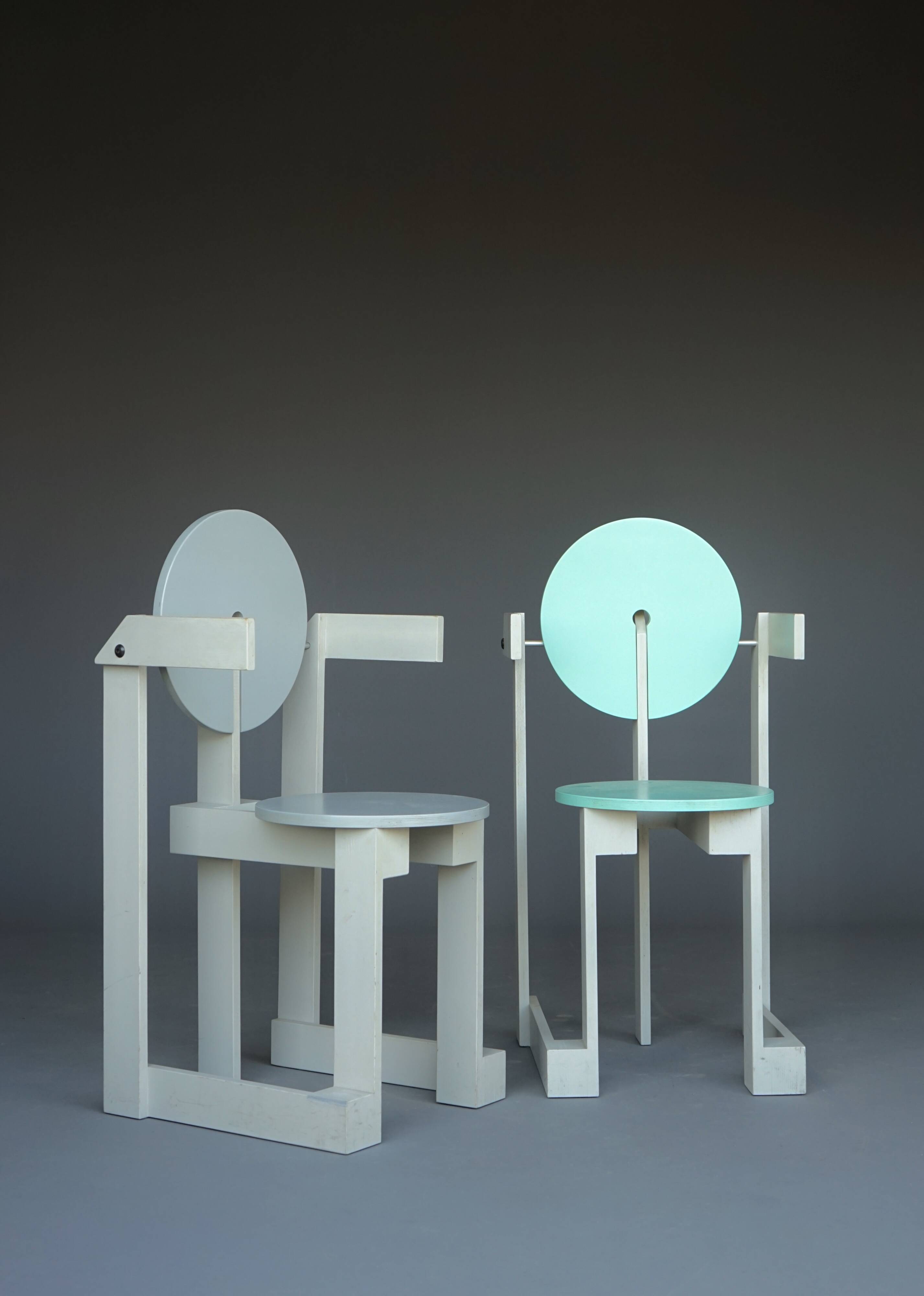 Rare pair of 'Plakhout' Side Chairs by Henk Lampe. 1979