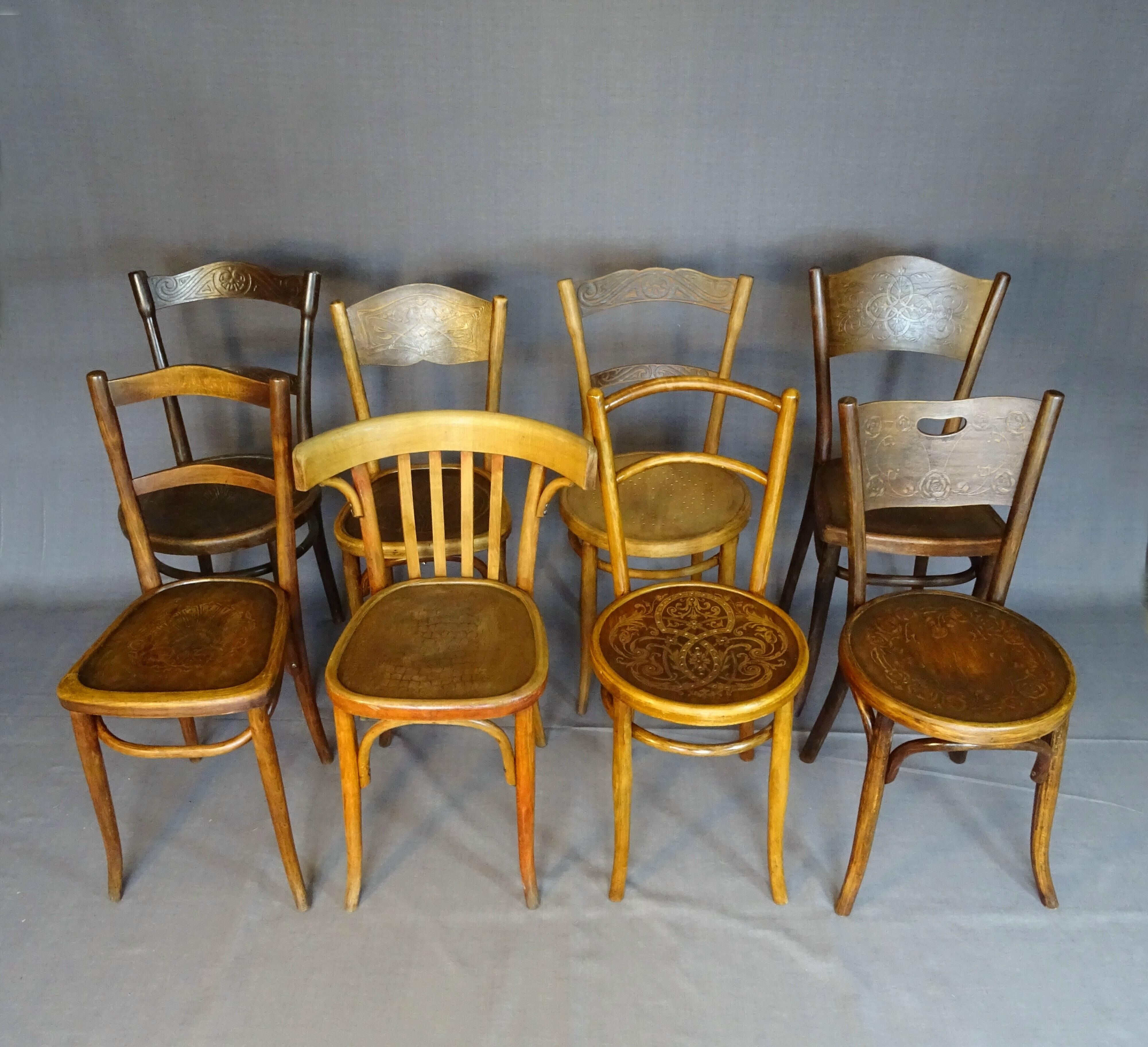 Set of eight bistro chair -1910... 1940- wooden seats.