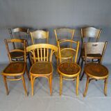 Set of eight bistro chair -1910... 1940- wooden seats.