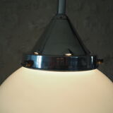 Art deco globe pendant light in white opaline and aluminum rod