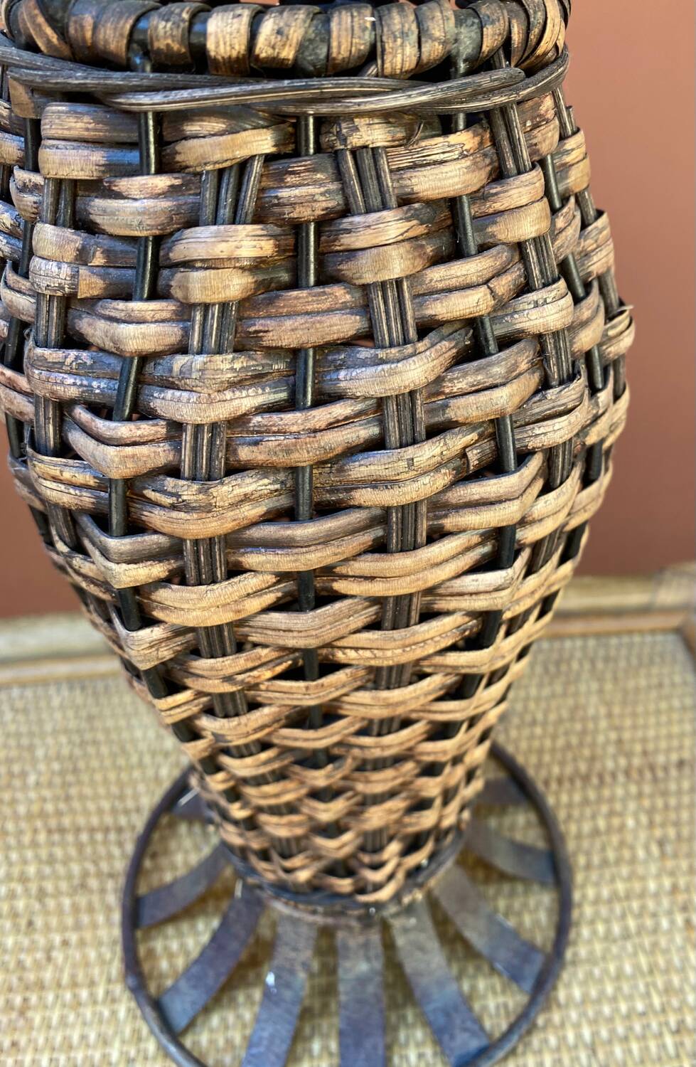 Wicker and metal vase