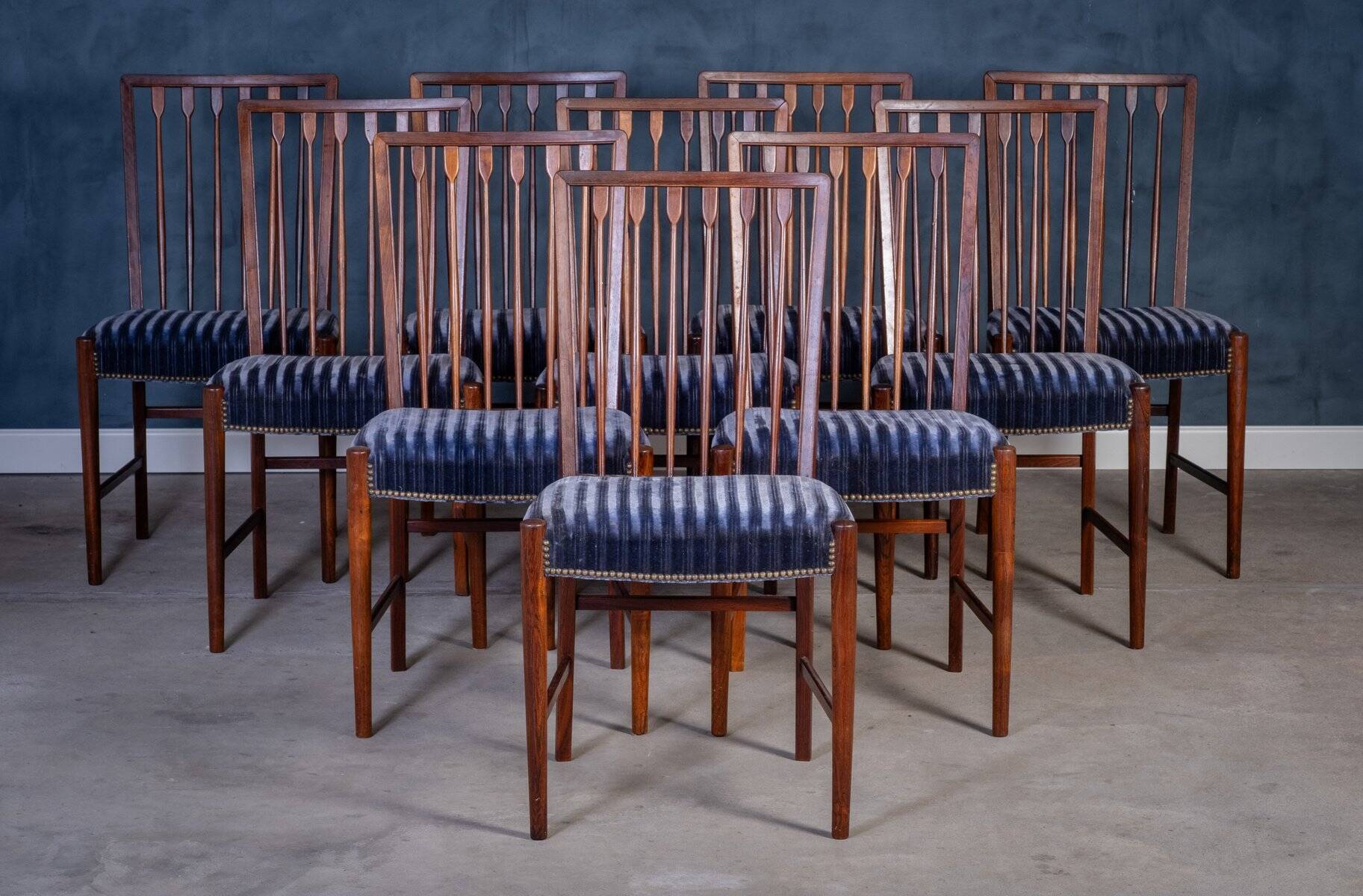 Vintage Dining Chairs in Rosewood, Denmark, 1950s, Set of 10