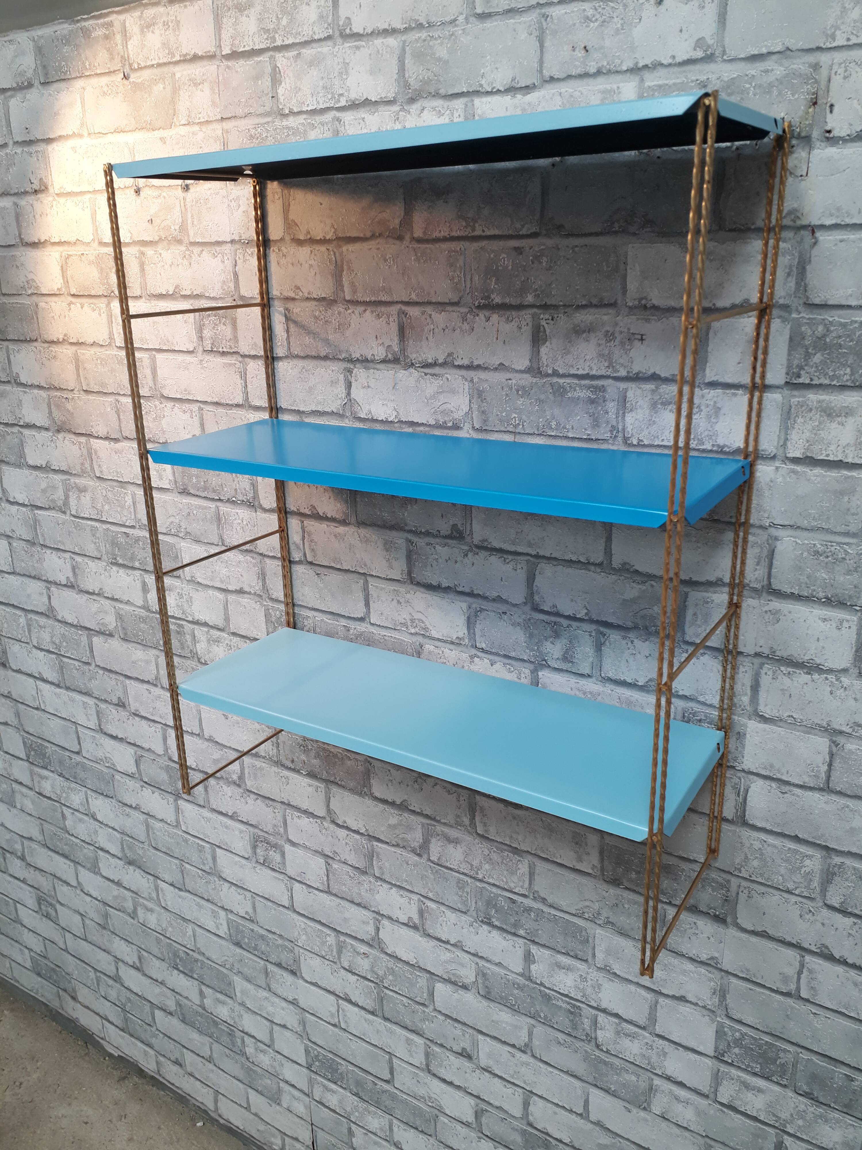 Étagère métal bleu montant strier or 59x48x16