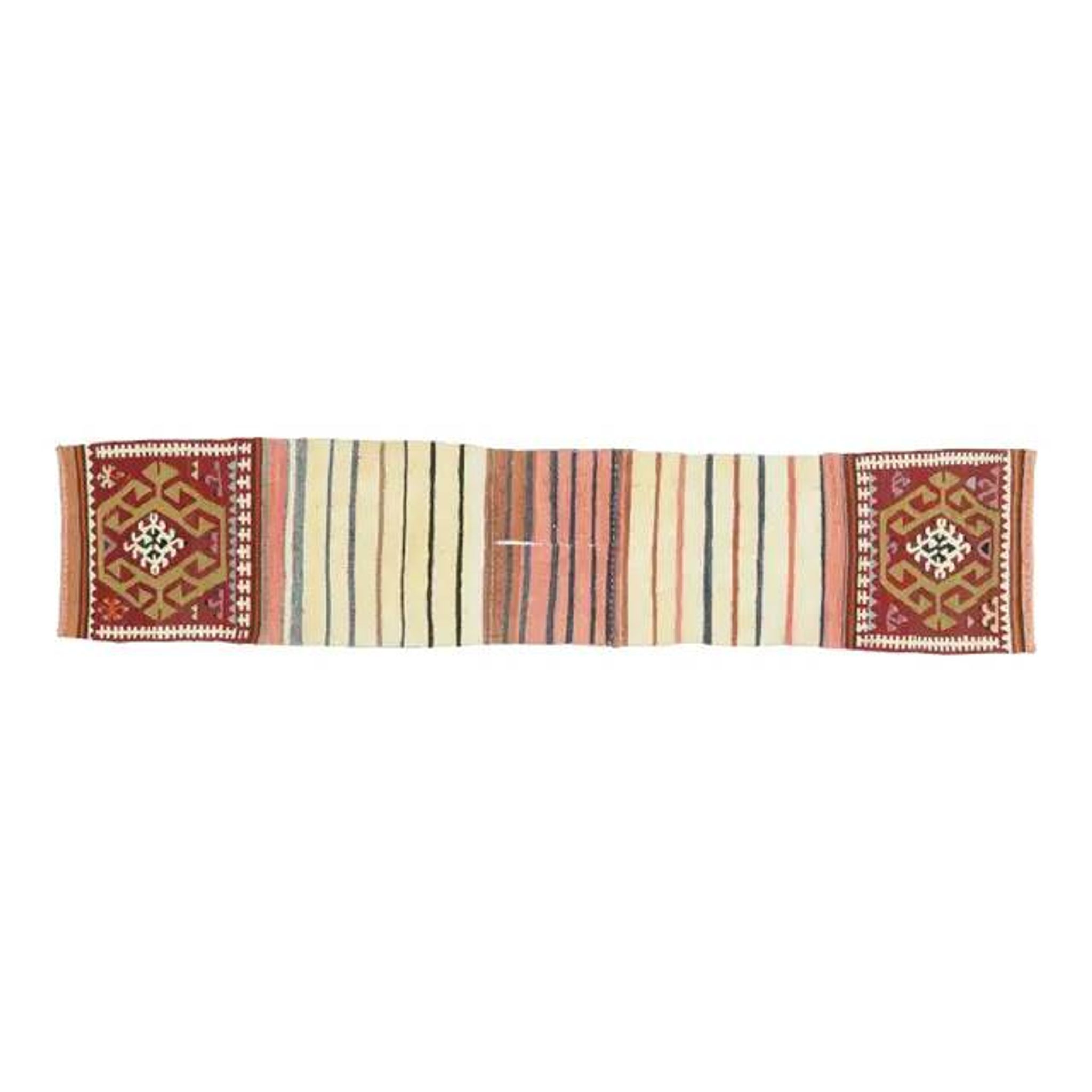 1970s Vintage Turkish Handmade Wool & Cotton White Runner Rug 47x222