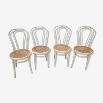 Lot de 4 chaises bistrot cannées en bois courbé