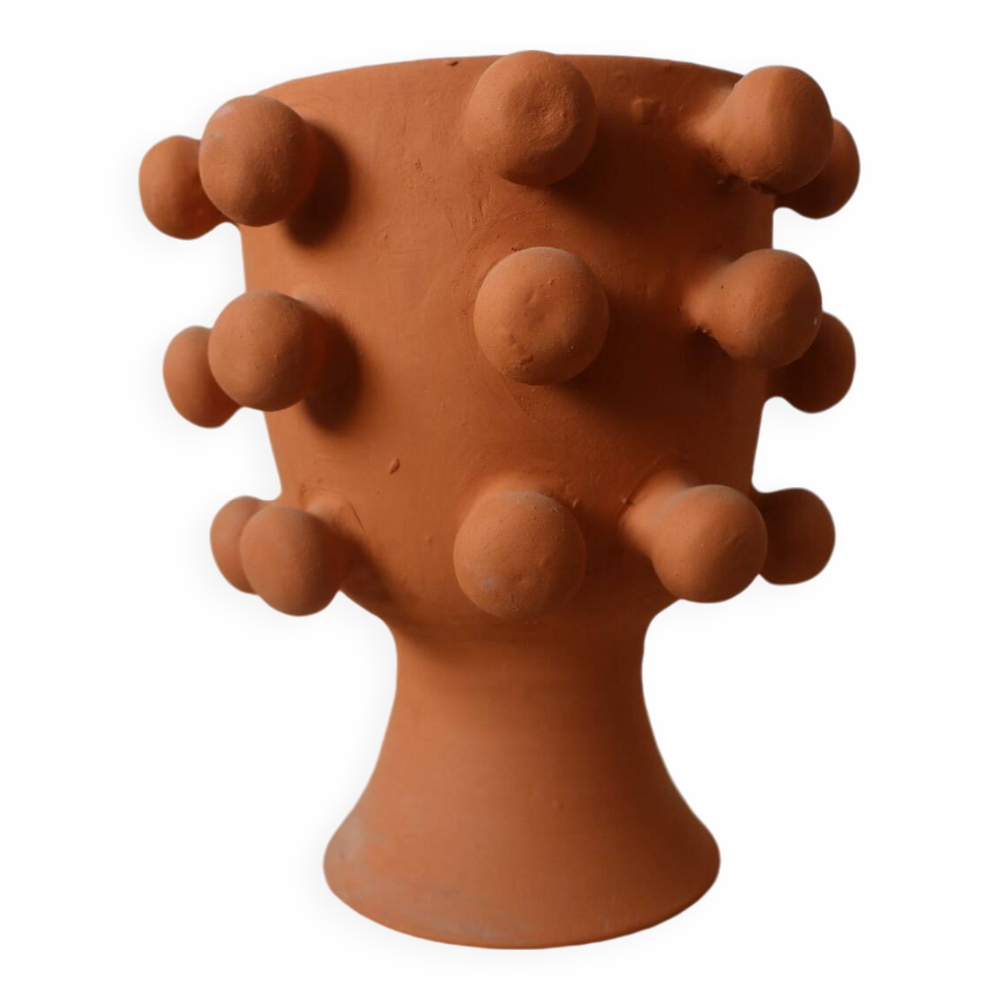 Handmade terracotta sculptural cache pot vase