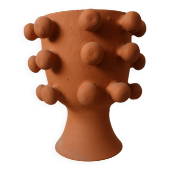 Handmade terracotta sculptural cache pot vase