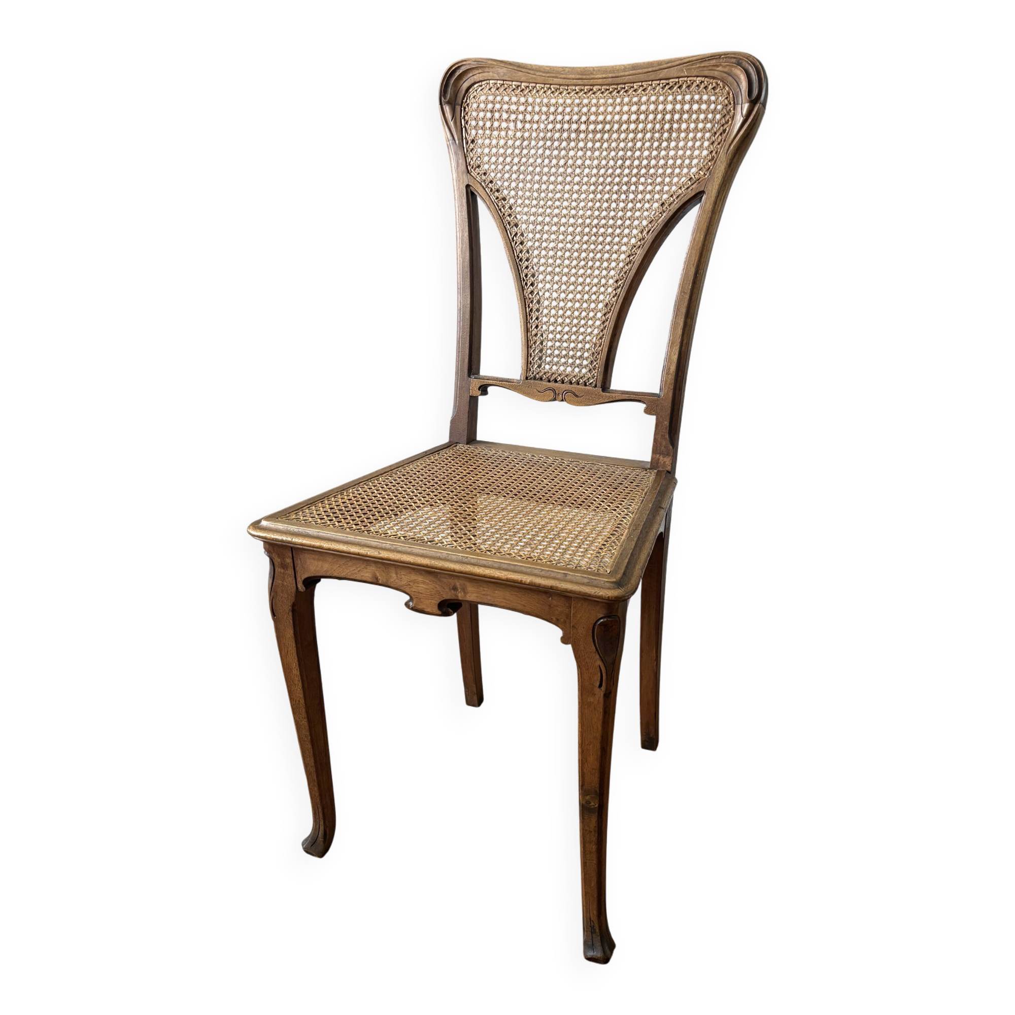 Art Nouveau caned wooden chair