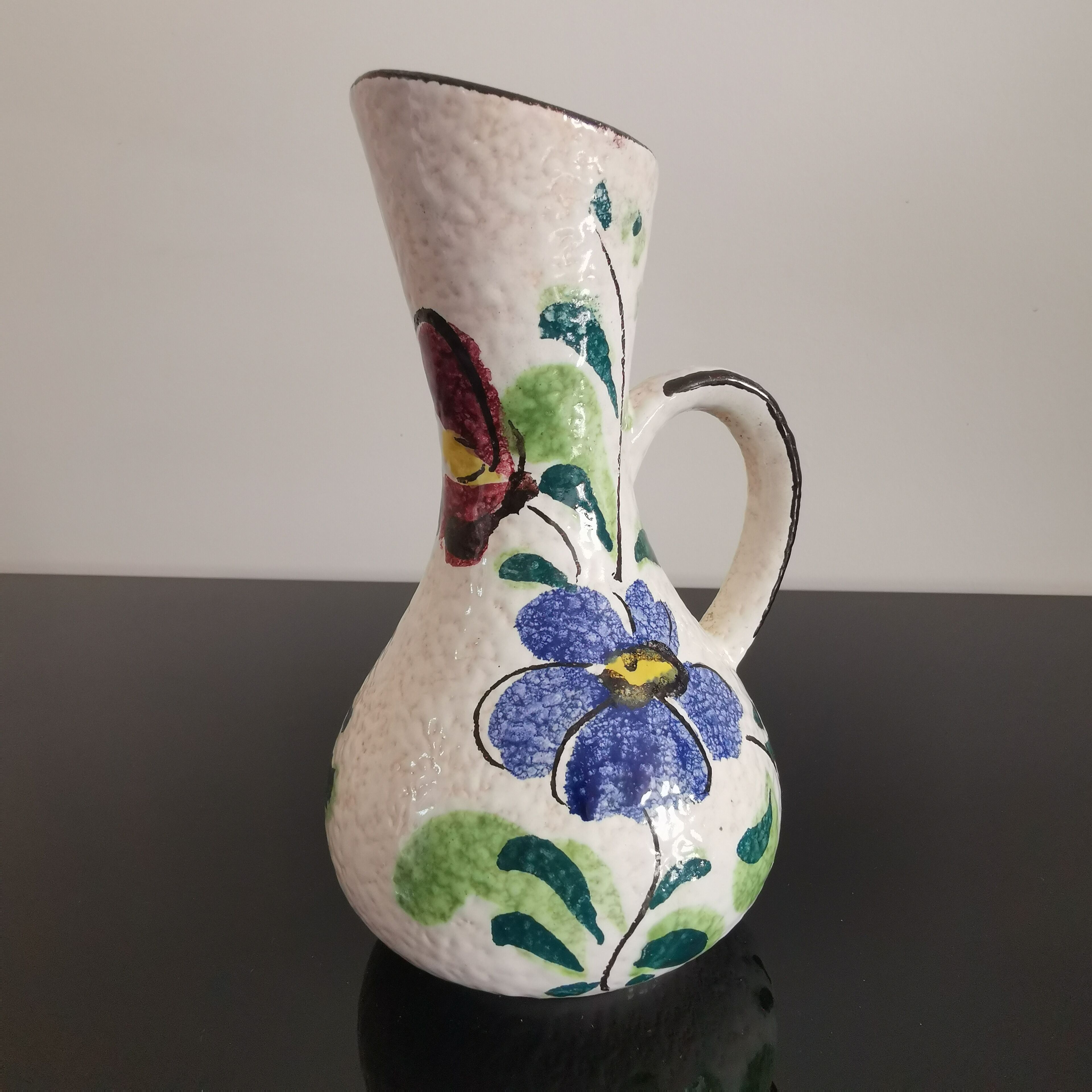 Vase with ceramic handle West Germany