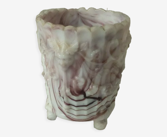 Vase a violette tripode en opaline jaspe tete de chimère epoque Charles X