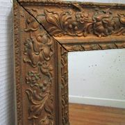 Mirror stitched golden stucco wood decorated with 19th century flowers 88 cm x 63 cm