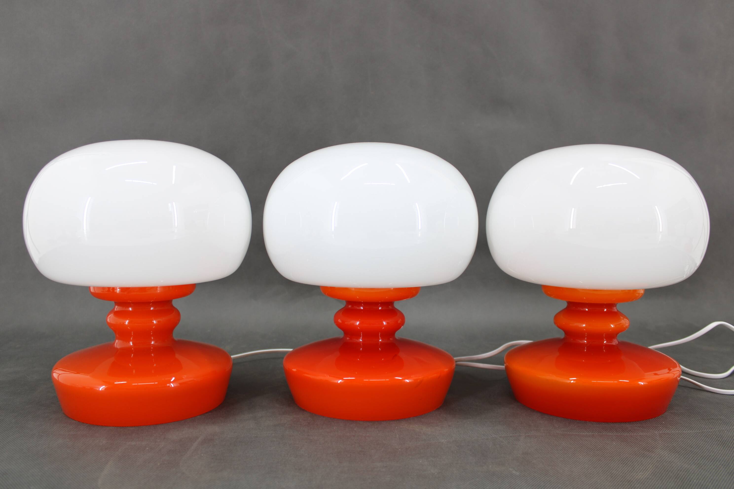 1970s Set of Three Stepan Tabery Opaline Glass Table Lamps, Czechoslovakia