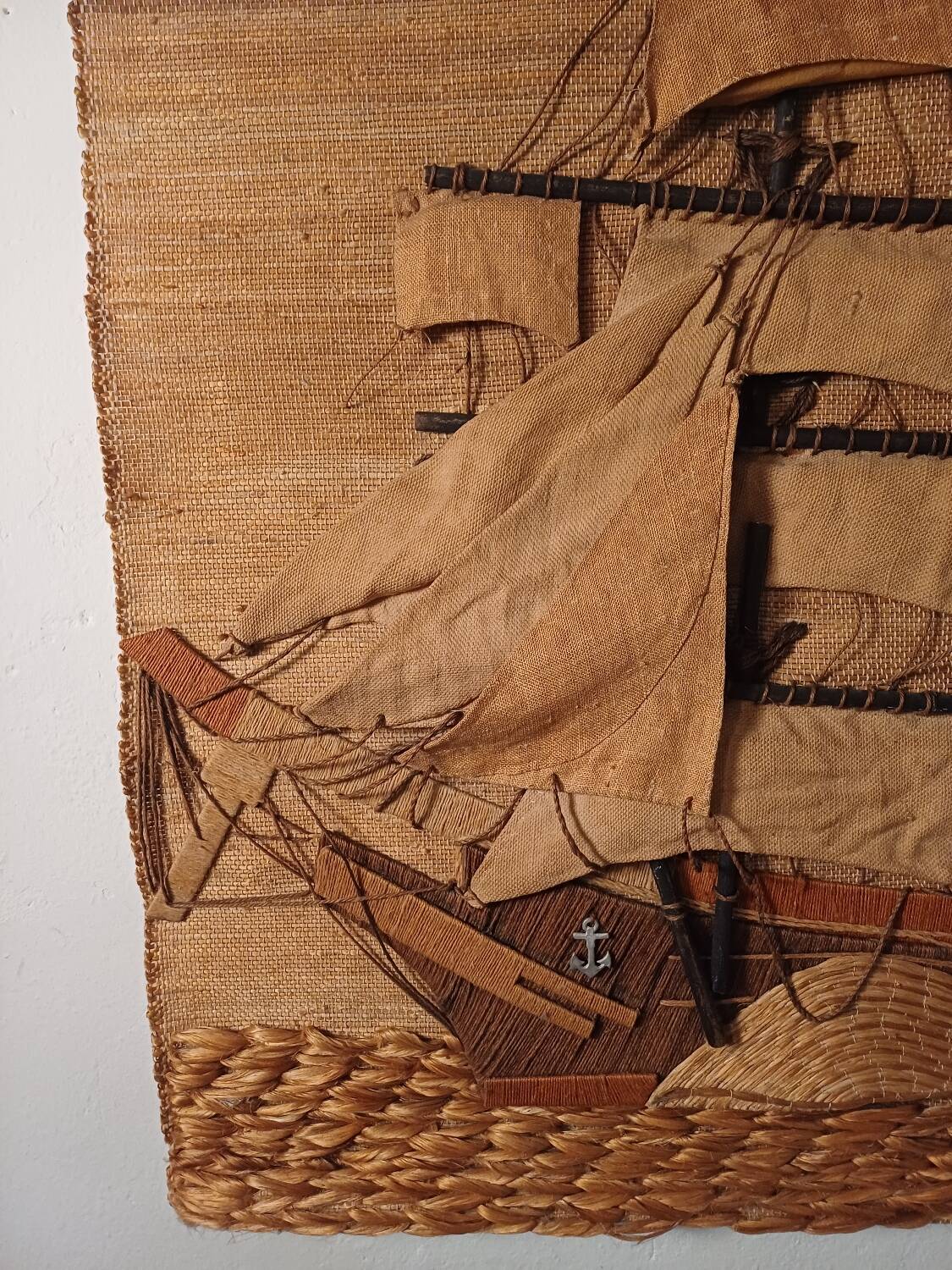 Vintage tapestry with a boat motif
