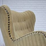 1960s, Danish armchair, light green furniture velour, beech wood.