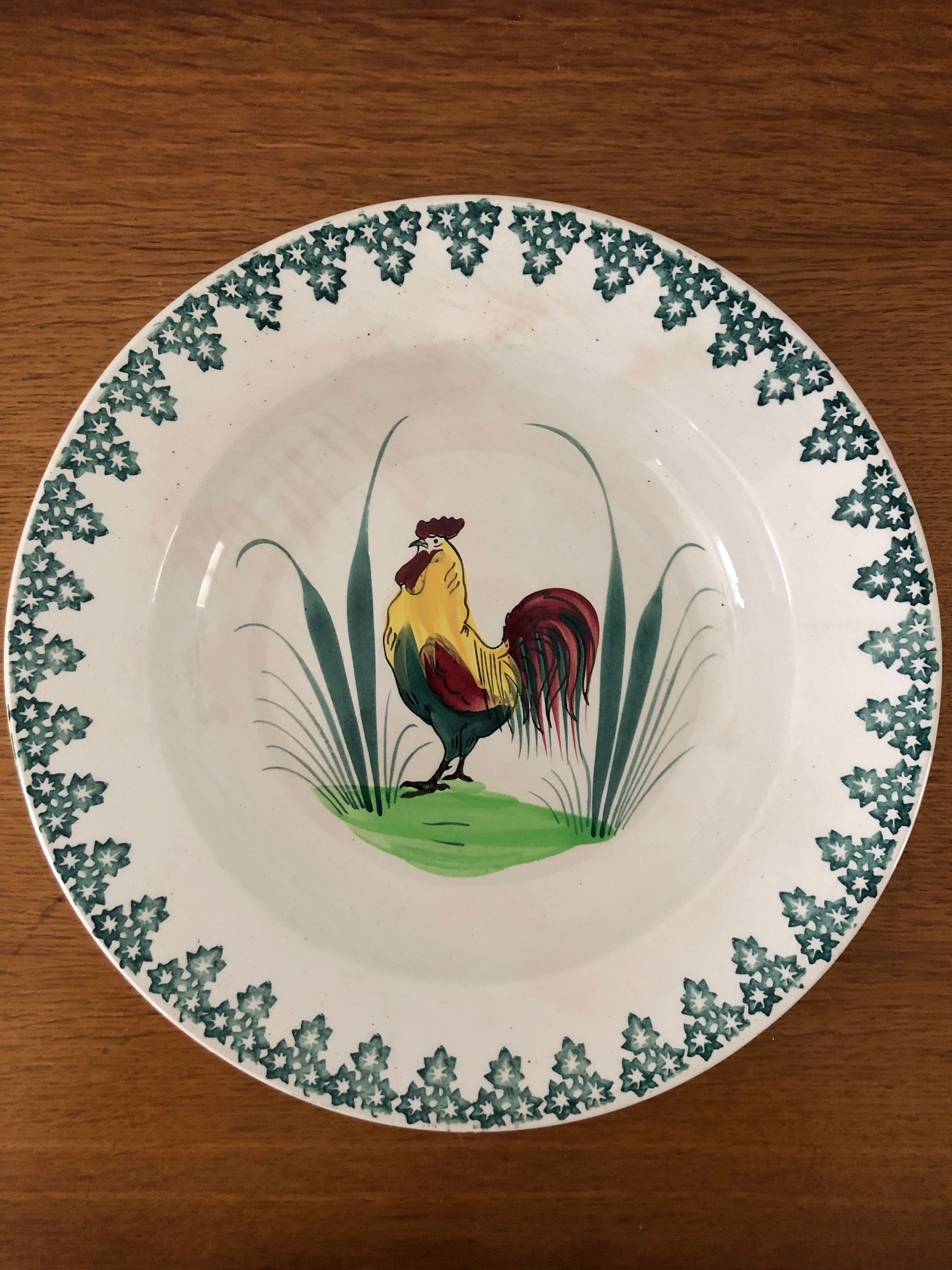 Hollow porcelain dish with rooster pattern