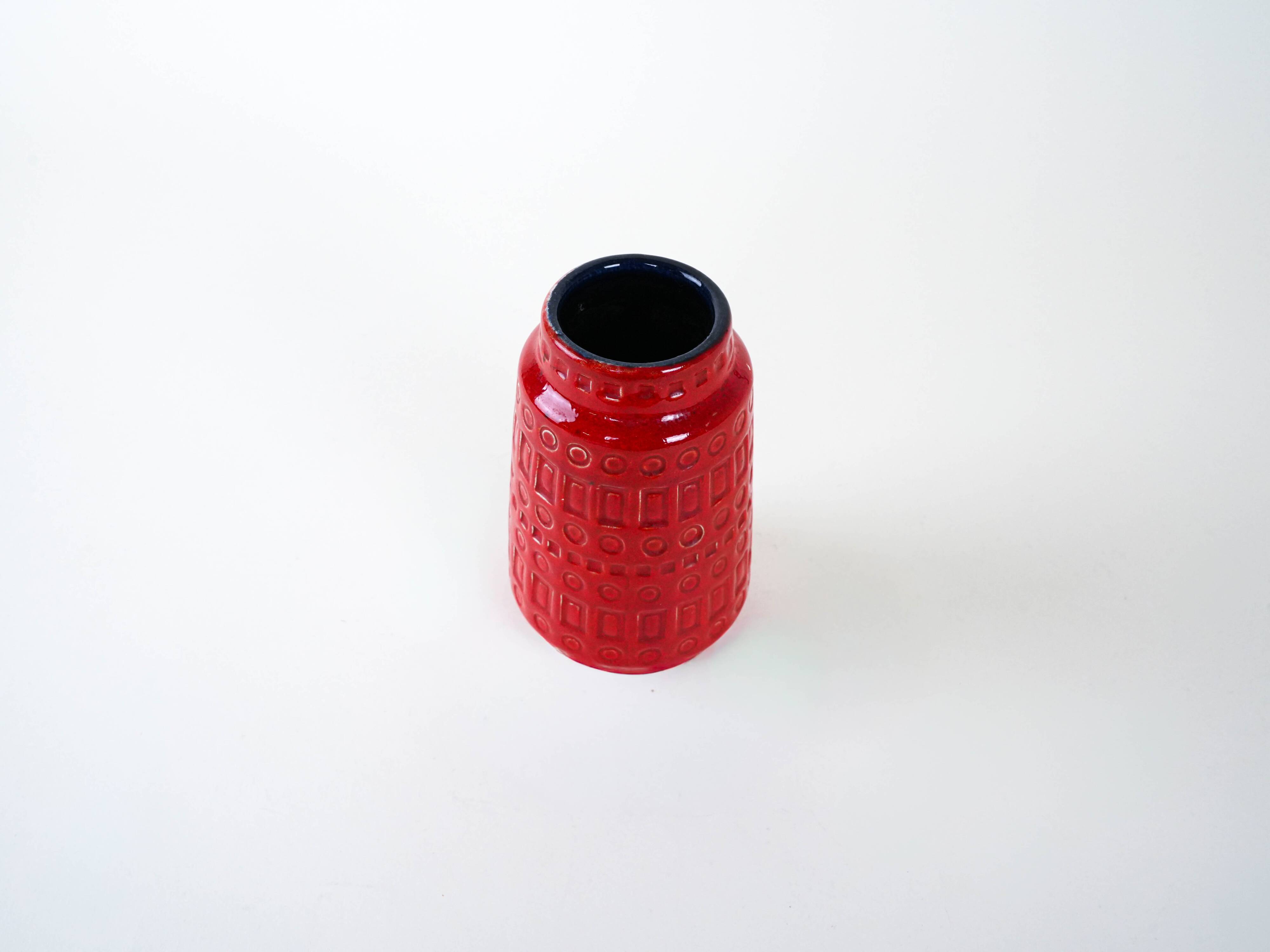 Red ceramic vase, German design, 1960s, made in West Germany