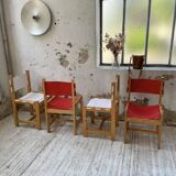 Set of 4 80s colored pine chairs