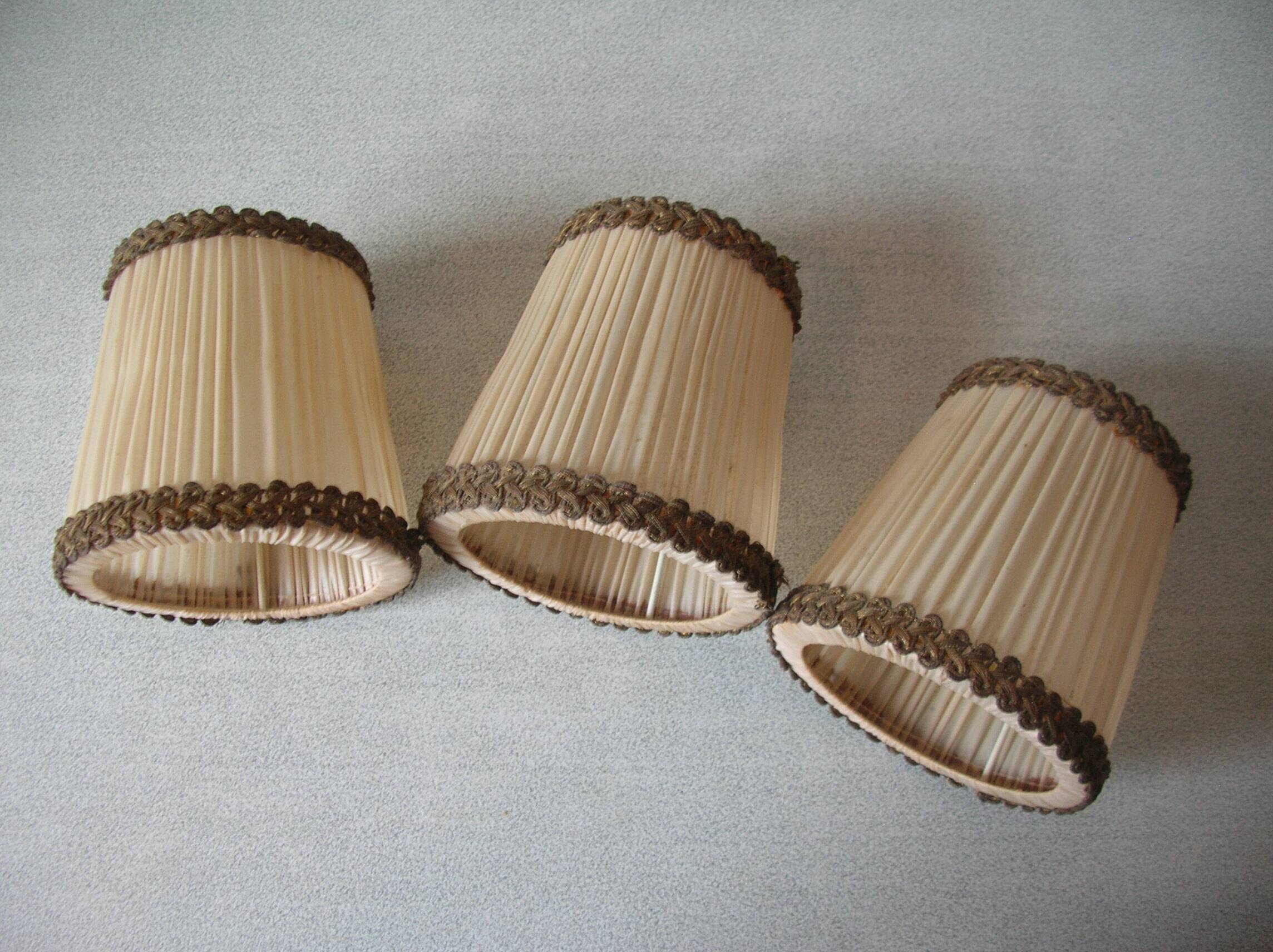 Set of 3 old pleated fabric lampshades clip-on model chandelier lamp lighting fixture n1