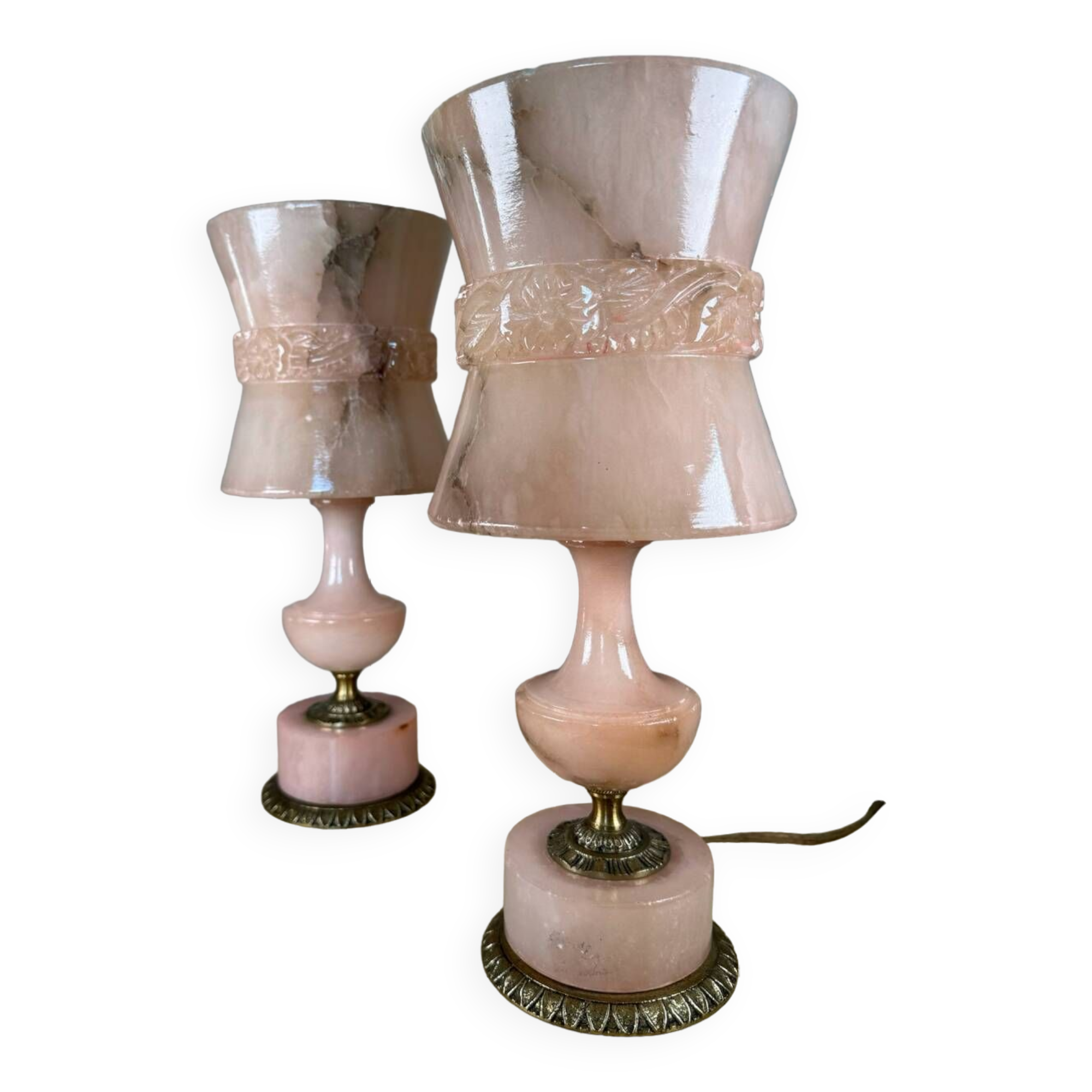 Lampes en albâtre rose années 60 (X2)