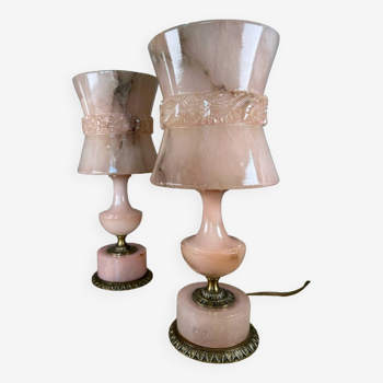 Lampes en albâtre rose années 60 (X2)