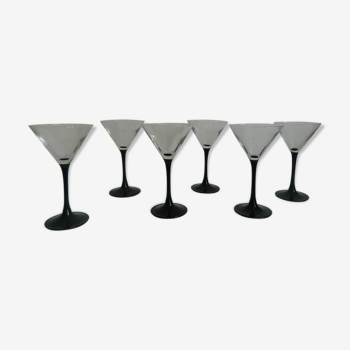 Set de 6 coupes à champagne pied noir made in France année 70