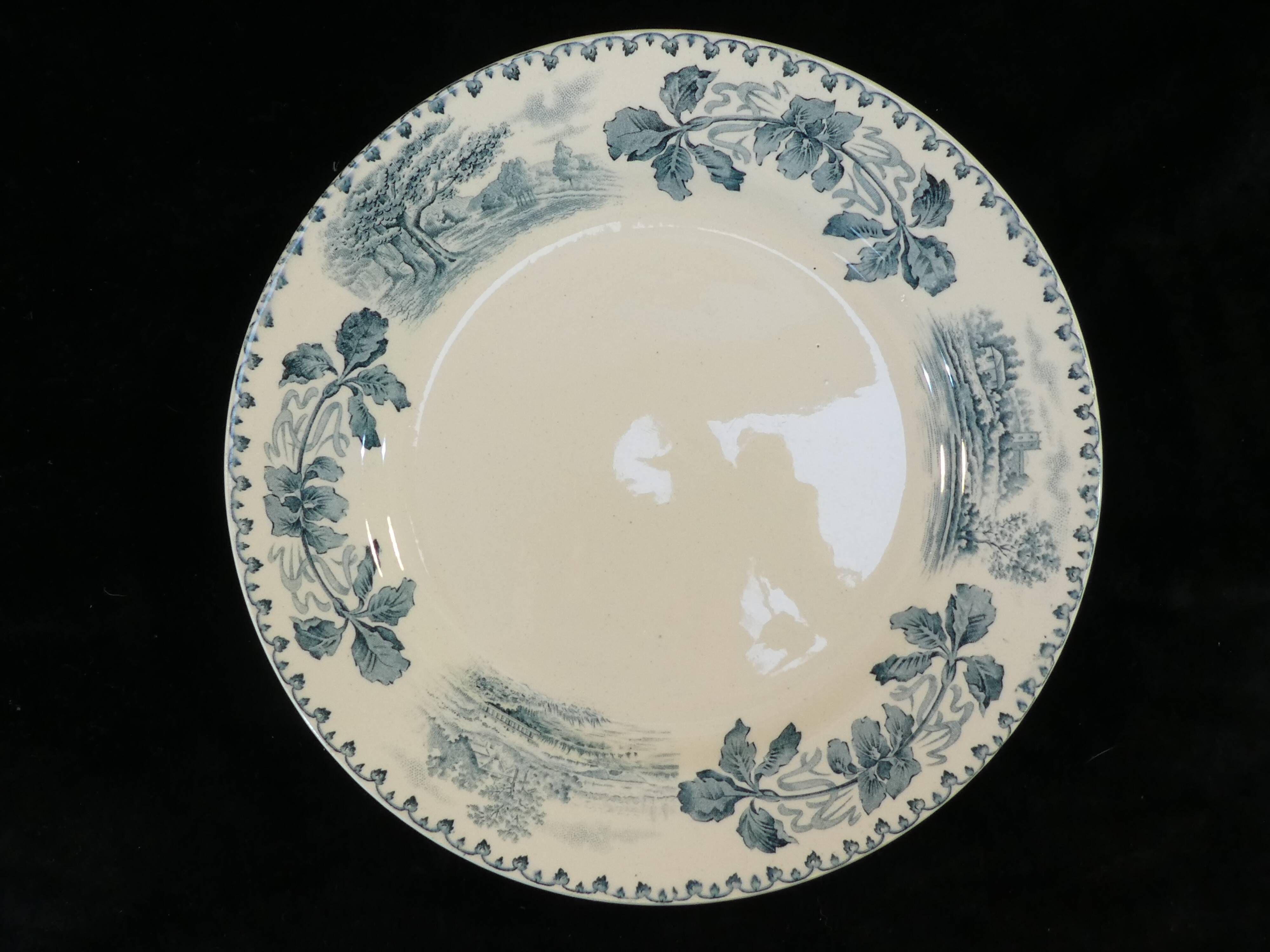 12 flat earthenware plates terre de fer bocage