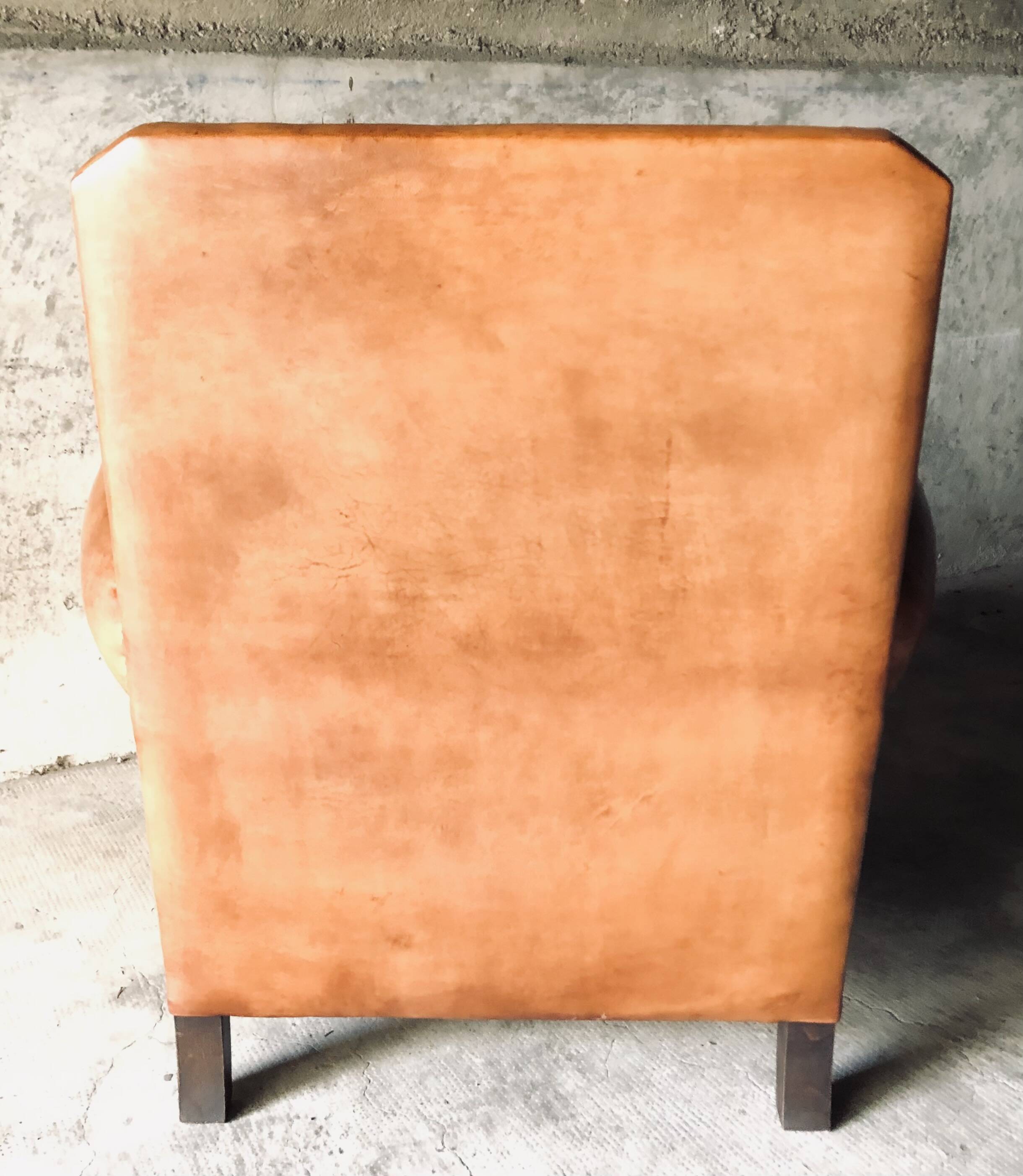 Fauteuil Club vintage en cuir « cognac »