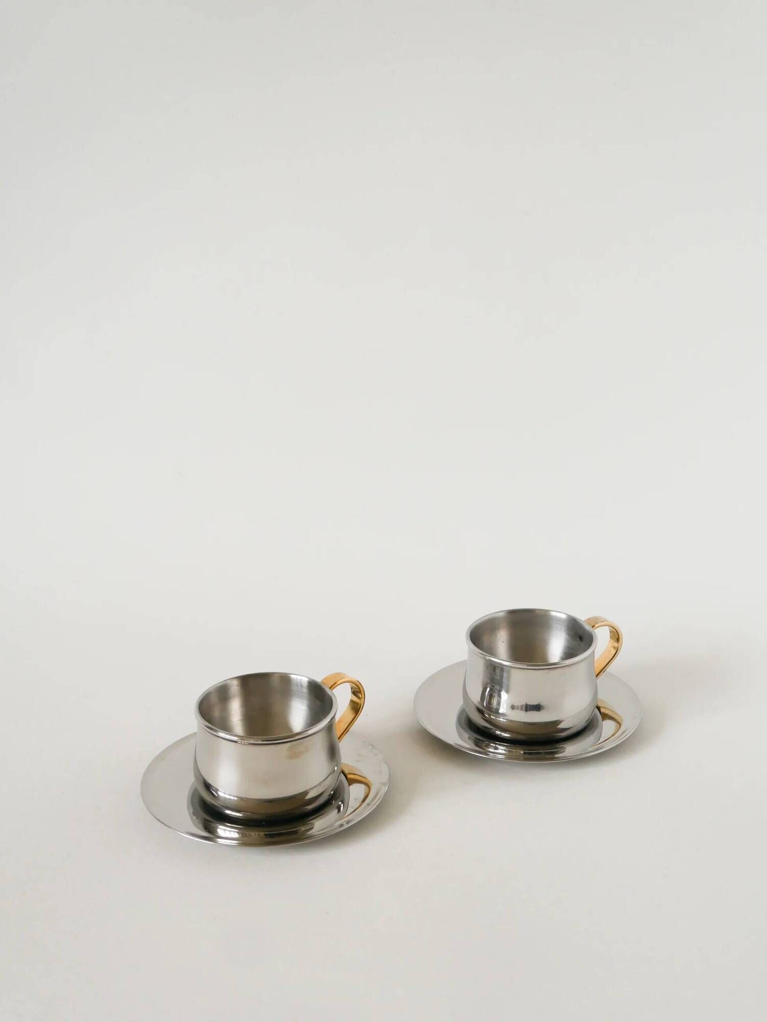 Set of double-walled stainless steel espresso cups made in Italy, 1970s design.