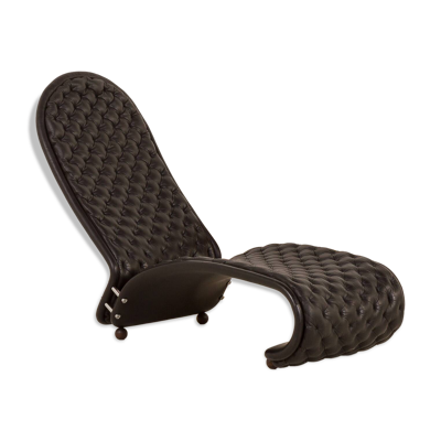 Chaise longue en cuir noir Verner Panton pour Fritz Hansen, années 1970.