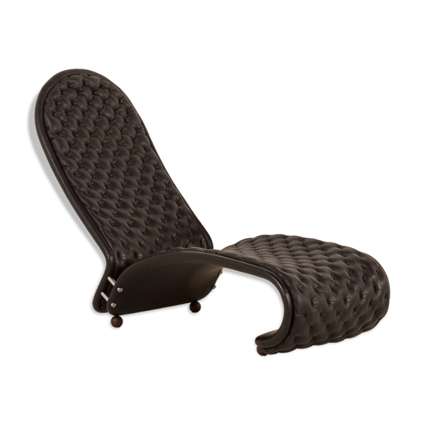 Chaise longue en cuir noir Verner Panton pour Fritz Hansen, années 1970.