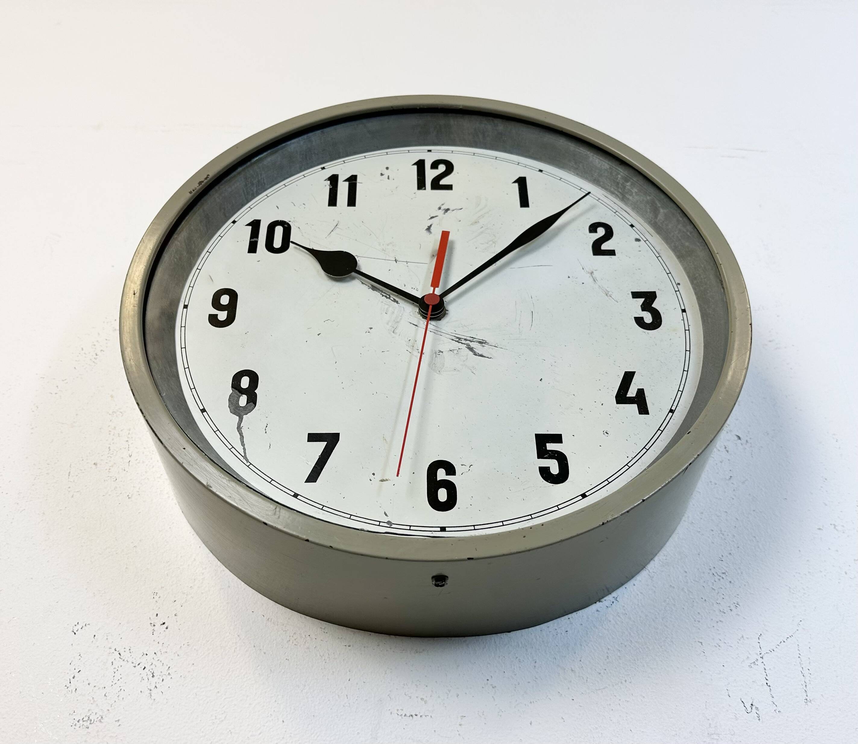 Grey Industrial Factory Wall Clock, 1950s