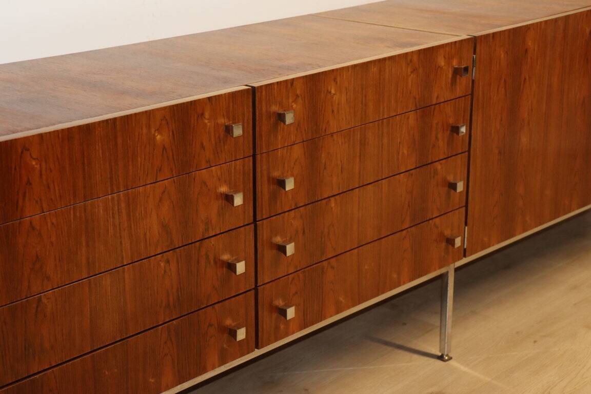 Vintage sideboard by Luigi Bartolini in rosewood and chrome metal, 1960