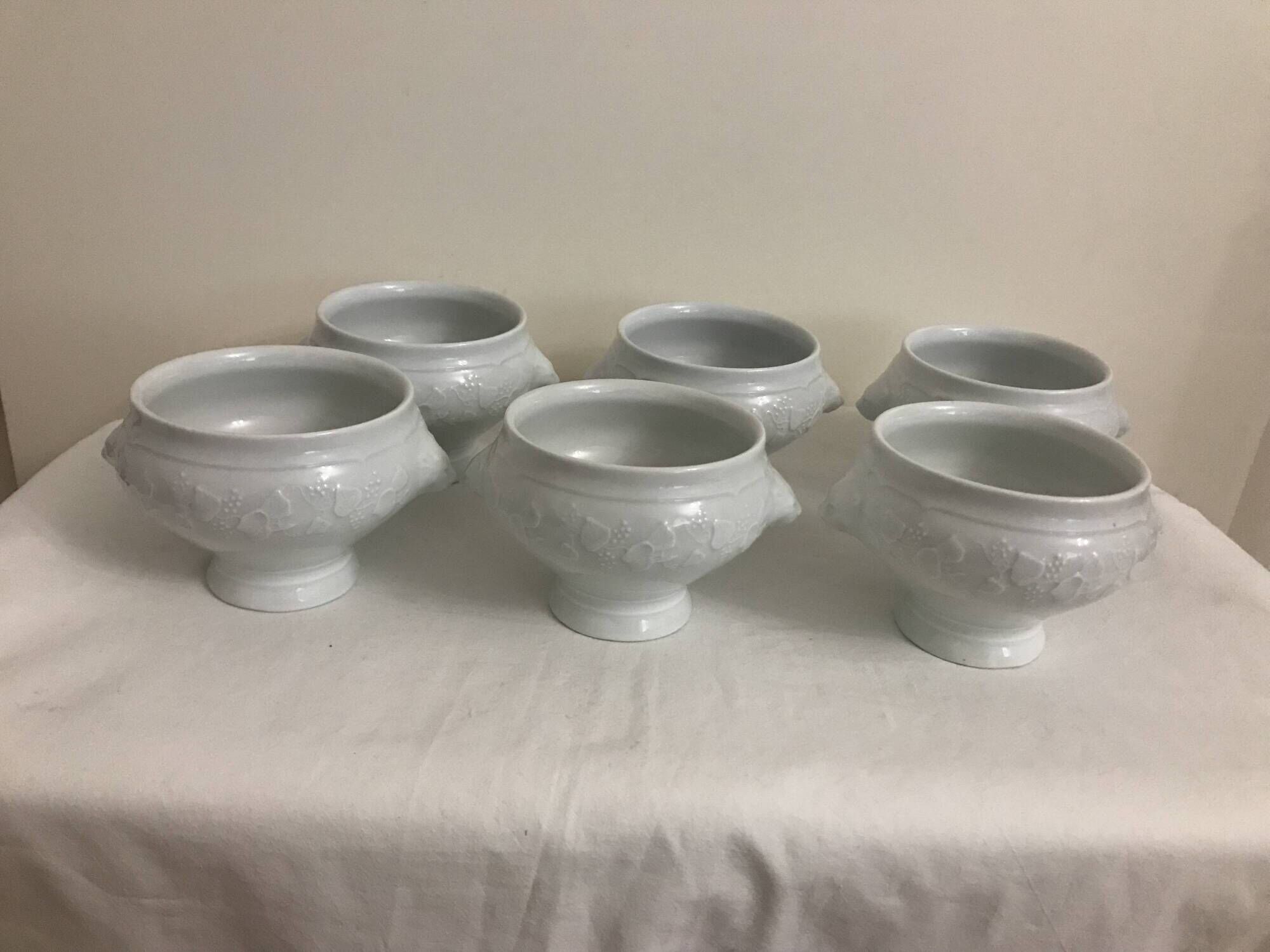 6 white porcelain broth bowls Wild Ivy