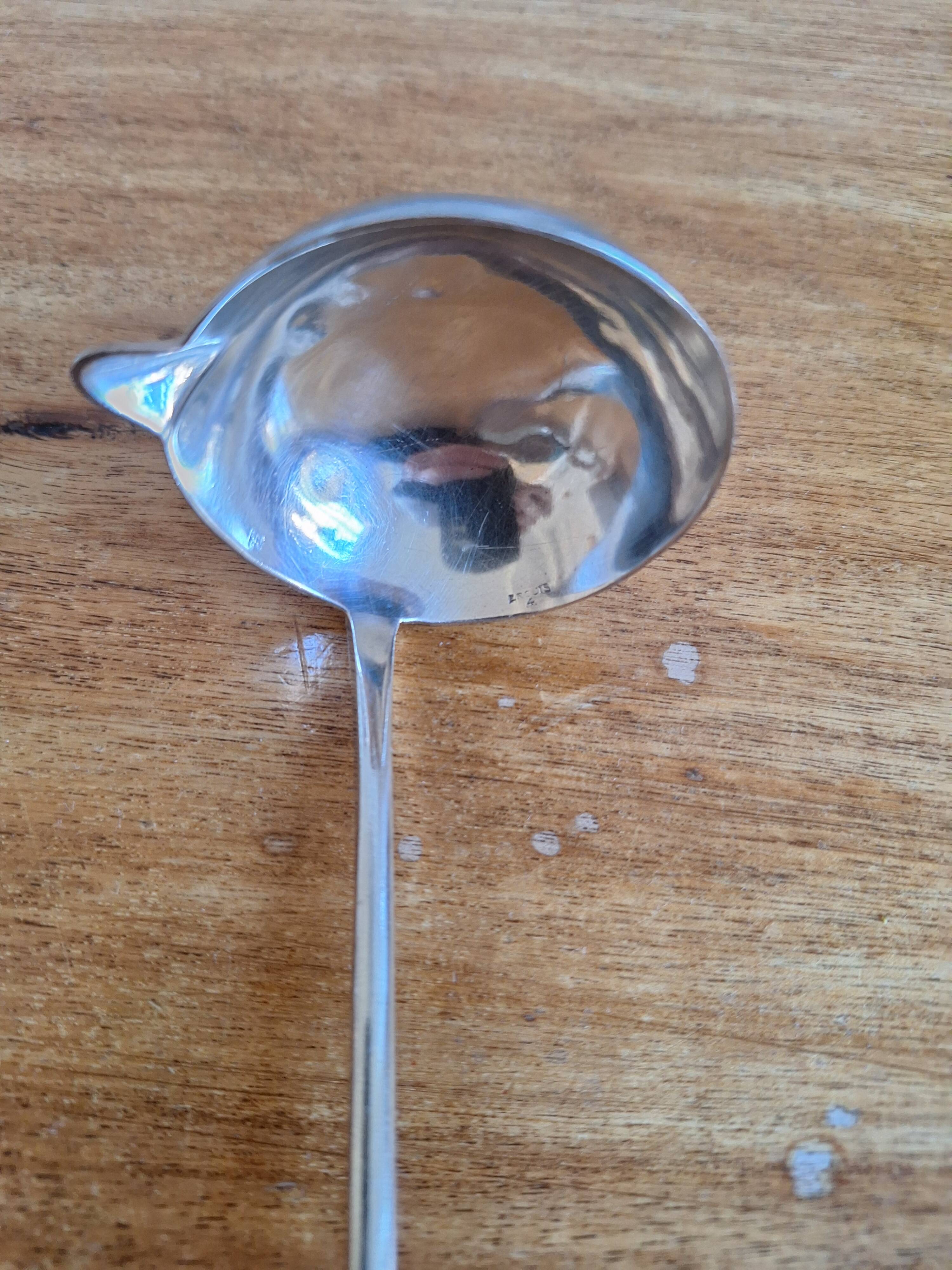 Small Ercuis ladle with silver-plated metal pouring spout
