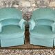 Pair of green velvet frog chairs from the 1970s.