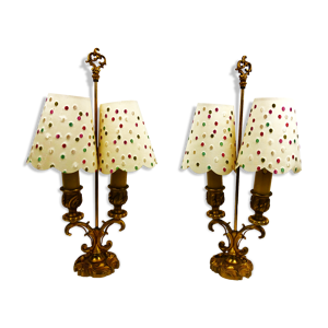 paire de lampes bouillottes anciennes en bronze doré