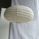 Large oval flat Japanese-style suspension in rattan and natural linen H35 D60.