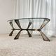 Vintage Italian coffee table in glass, chrome and brass metal, Hollywood Regency style, 1970s.