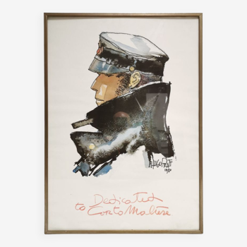 Framed poster Hugo Pratt 1980 to dedicated Corto Maltese