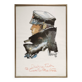 Framed poster Hugo Pratt 1980 to dedicated Corto Maltese