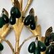 Lights, gold metal with green glass drops, Italy mid-1900s Regency.