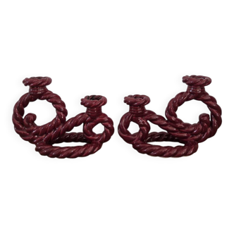 Pair of ceramic candlesticks, Vallauris