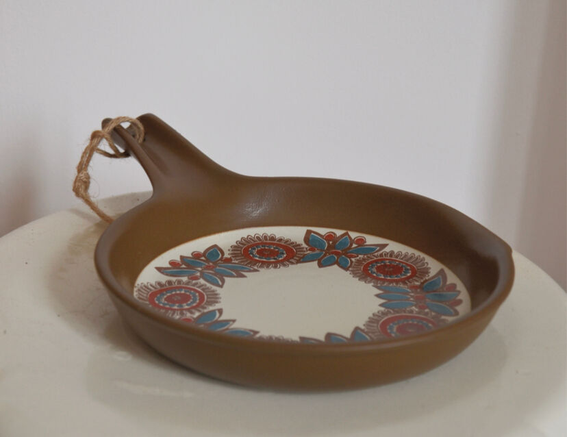 Scandinavian pan with painted floral patterns, vintage, never used