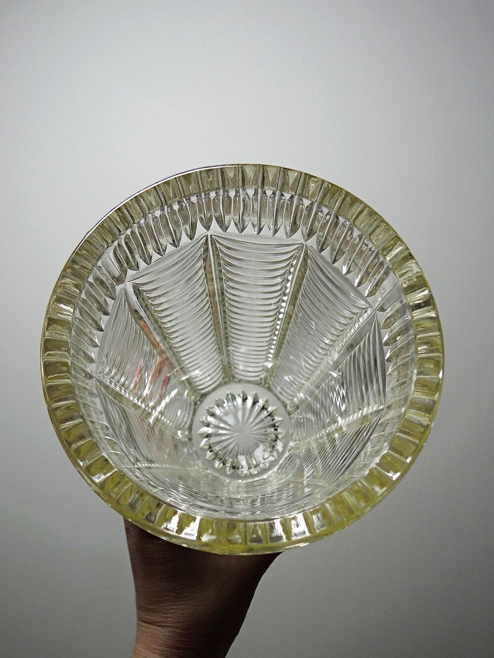 Large moulded glass vase, draped decoration, vintage 1960s.