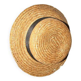 Vintage straw hat 30 cm - Canoe deco retro guinguette