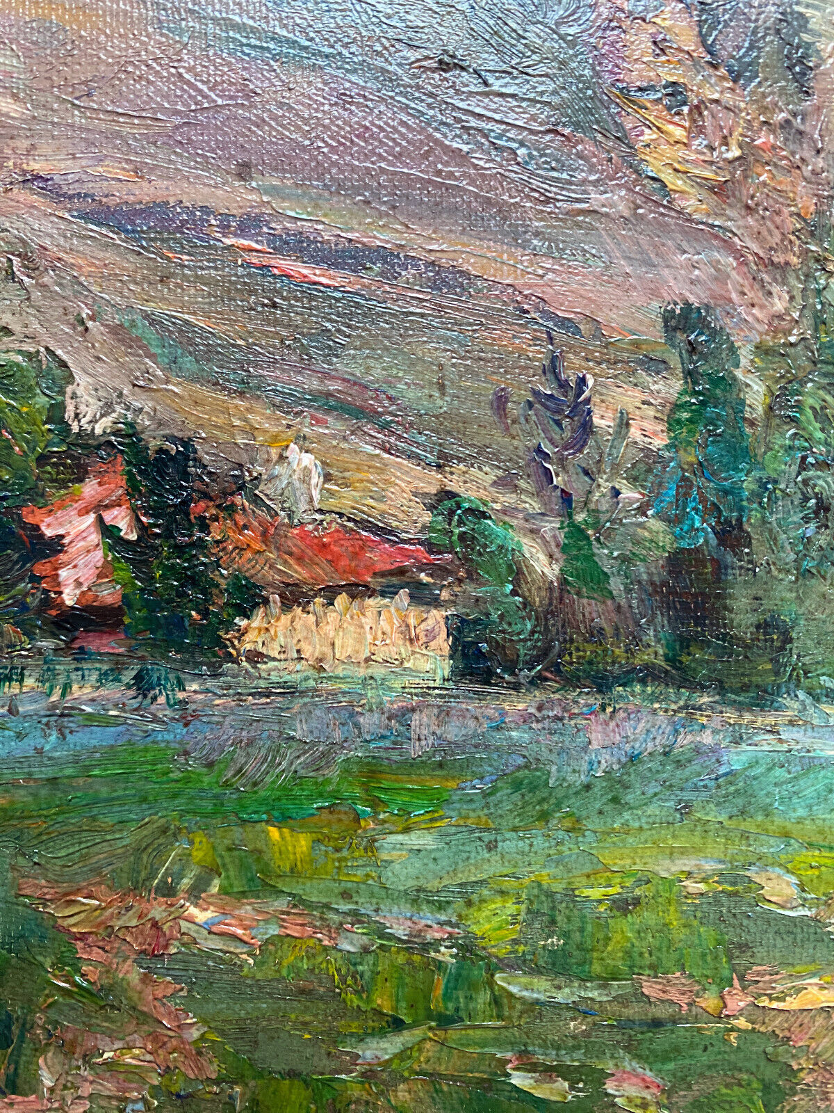 Painting "Hilly landscape" 1961 signed (to decipher) + frame